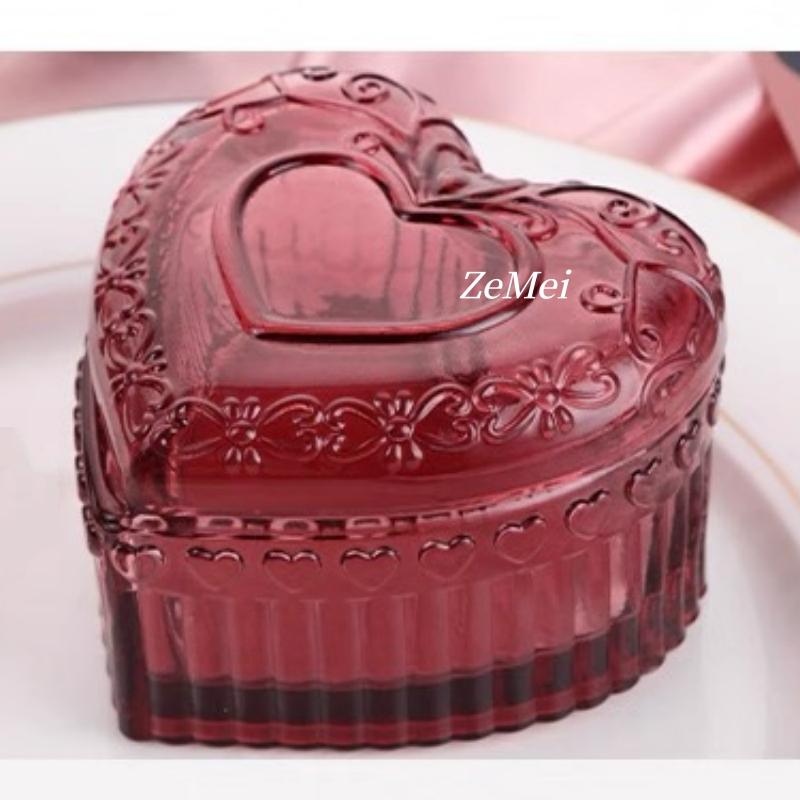 European-Style Heart-Shaped Crystal Glass Candy Jar,Jewelry Organizer With Lid Candlestick Container Container Home Decoration