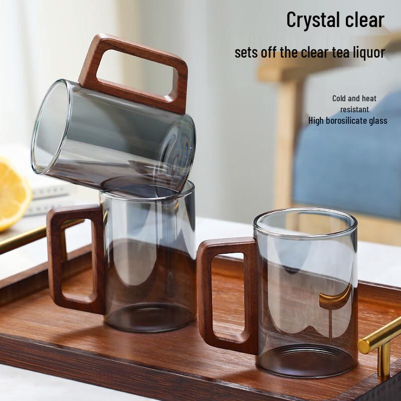 Naijiang Glass Water Cup Set with Wooden Handles