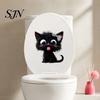 Süße Haustier-Themen Badezimmerdeko Halloween Zunge Raus Schwarze Katze Toilettendeckel Aufkleber, Cartoon Kätzchen Kreative Heimgeschenke Aufkleber, Wasserdicht