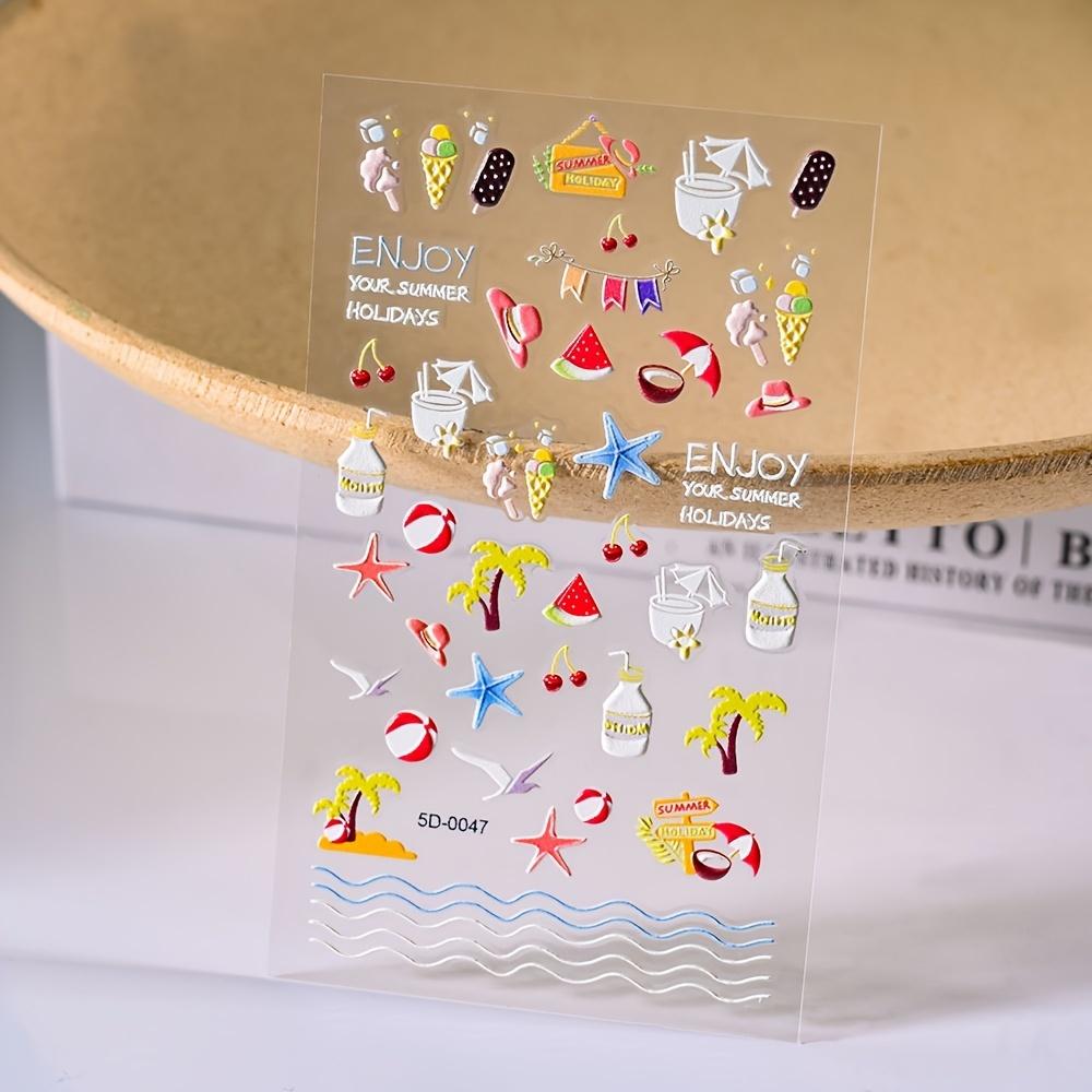 Tropical Elegance Nail Art: 5D Embossed Stickers - Glossy Self-Adhesive Starfish & Seashell Decals