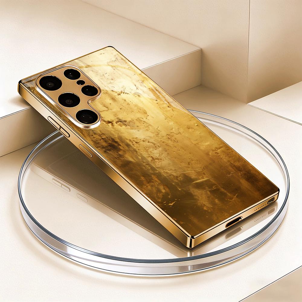 Gold texturiertes Muster galvanisierte Glas-Handyhülle geeignet für Samsung Galaxy S26 S25 S24 S22 S21 S20 FE/Ultra/Plus sturzsicher