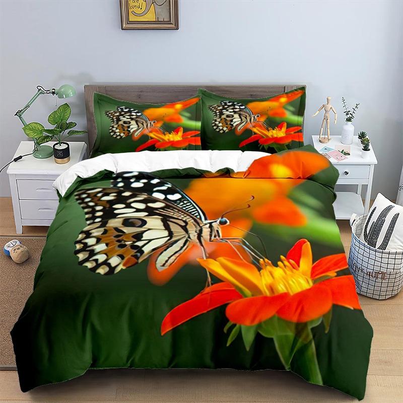 Soft Butterfly Floral Duvet Cover Queen Size For Adults Kids Girls Teens Bedroom Decor Flowers 3D Print Bedding Set Pillowcases