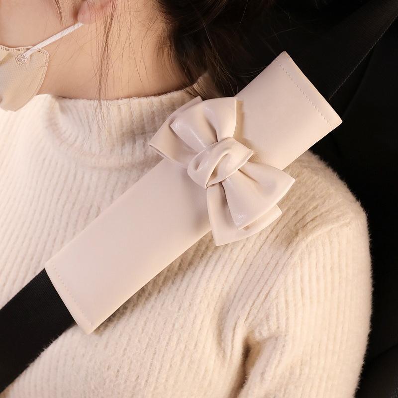 Bow Tie Car Seat Belt Cover Personalized Leather Style Four Seasons Shoulder Protector Women's Car Seat Belt Cover Fashion