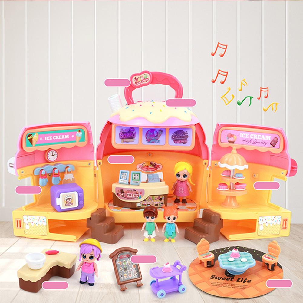 Dollhouse Toy Dessert House Simulation Villa Castle With Music Portable Doll House Playset Toy With Accessories Gifts For Kids