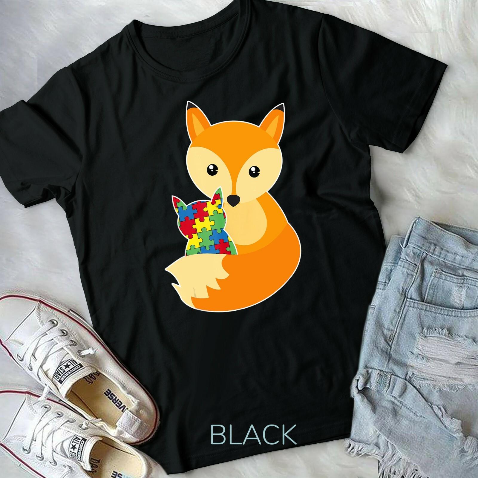 Baby Fox Love Puzzle Piece Animal Cool Autism Awareness Gift T-shirt S