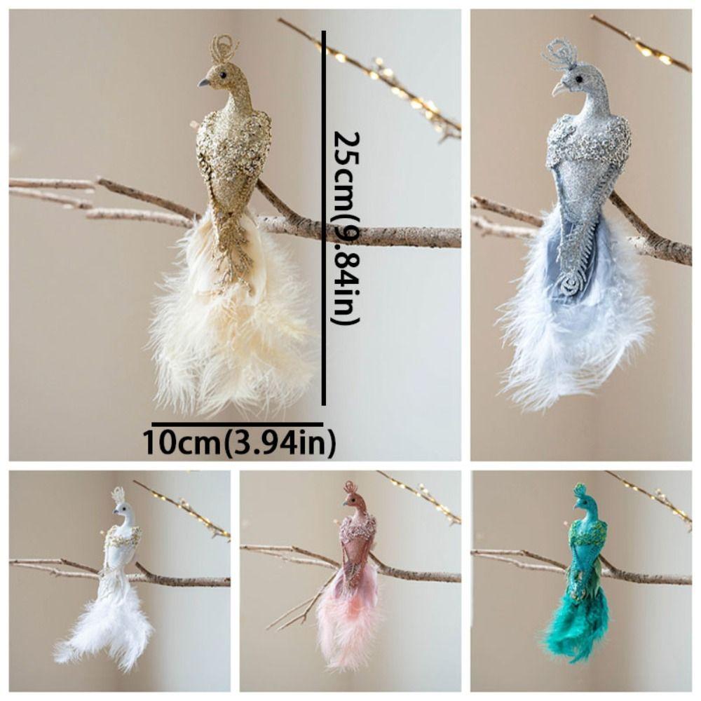 Realistic Feather Bird Hanging Pendant Built-In Clip Faux Peacock Tree Hanging  Home Party