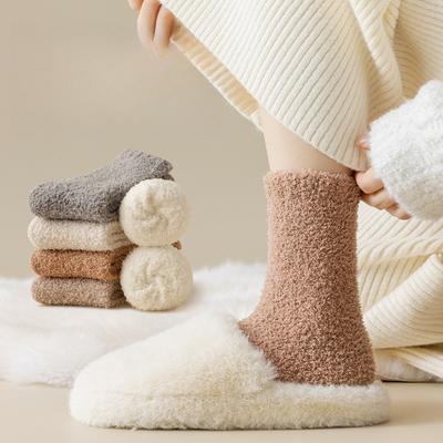New Style Thickened and Fleece-Lined Warm Floor Socks Women's Coral Fleece Socks Autumn Winter Mid-Calf Socks