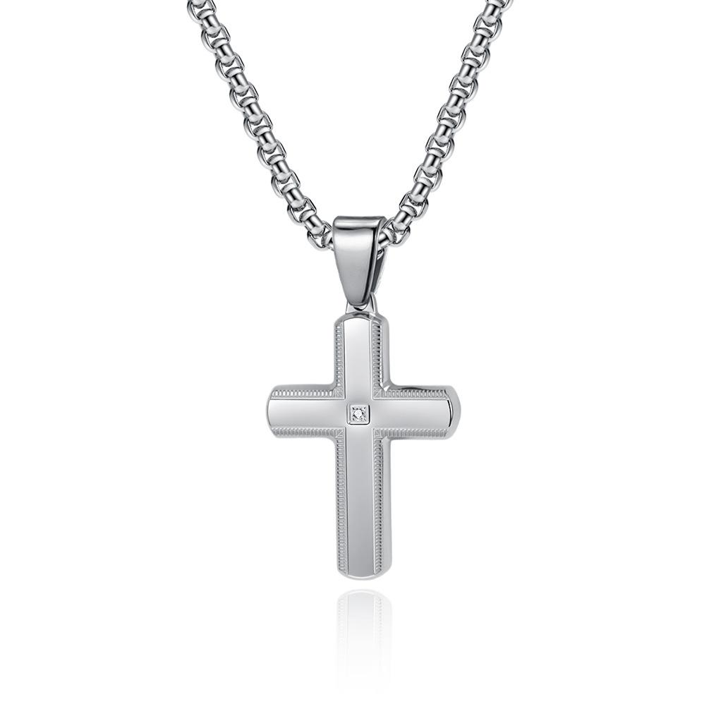 2025 Jewelry Inlaid Zircon Cross Pendant Clavicle Chain Men's Classic Personalized Versatile Necklace