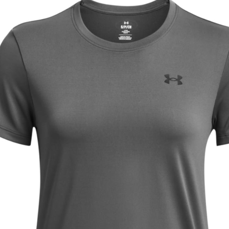 Under Armour Logo Print Casual Crew Neck Short Sleeve T-Shirt Women Tops Gray 1384231-025