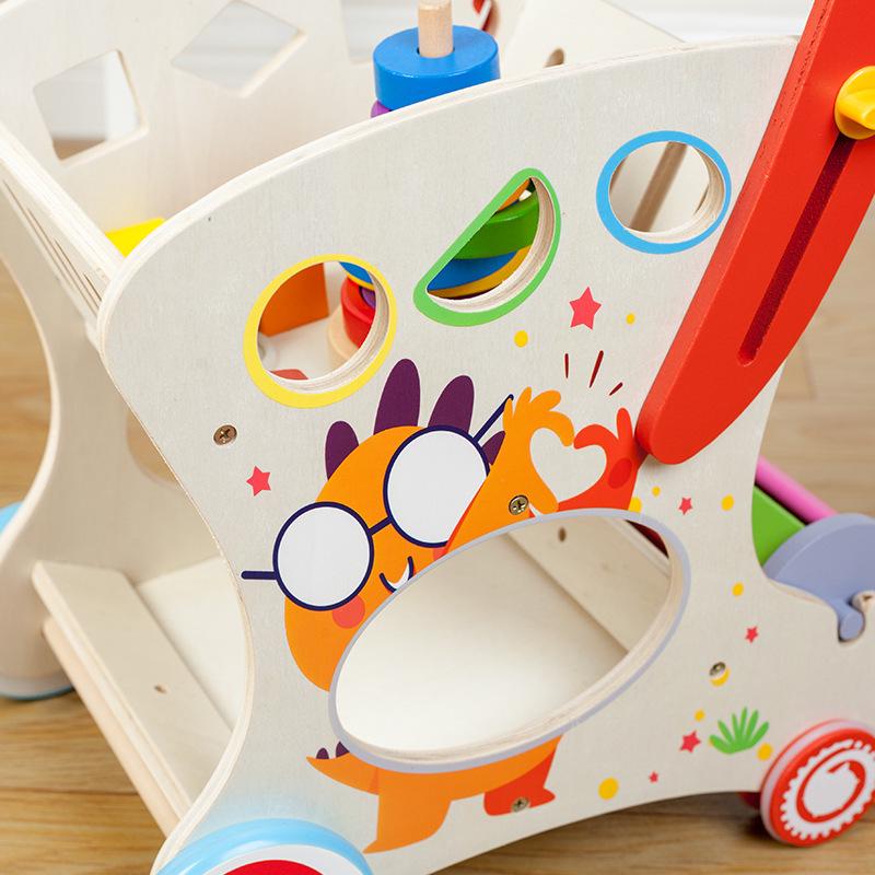 Multifunctional Wooden Baby Push Walker with Tool Basket and Anti-Bowlegs Design