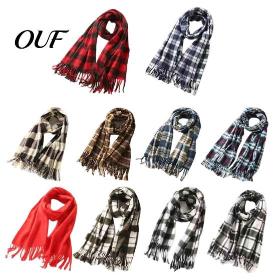 Cashmere Feel Warm Neck Scarf Classic Plaid for Women, Soft Cashmere-like Winter Shawl British Style Tartan with Tassels, Large Wrap Coats Sweaters