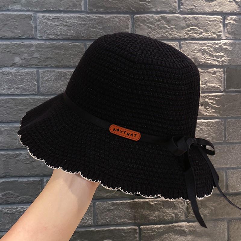 New spring and summer retro fashion bucket hat knitted basin hat casual sunshade sunscreen woven hat versatile
