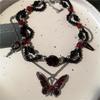 Gothic Red Cross Thorn Heart Butterfly Pendant Choker Black Bead Necklace Personalized Y2K Halloween Charms Grunge EMO Jewelry