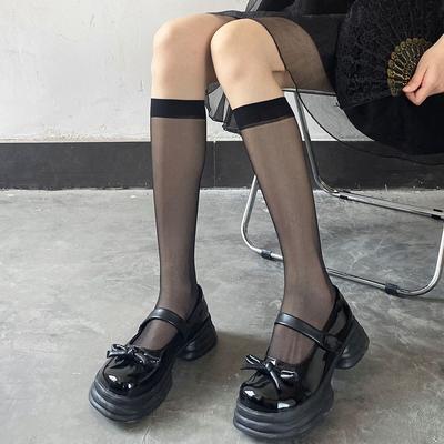 Black Nylon Mesh Stockings Summer Ultra-Thin Transparent Knee High Socks Japanese Style School Girls Black White Socks Stockings