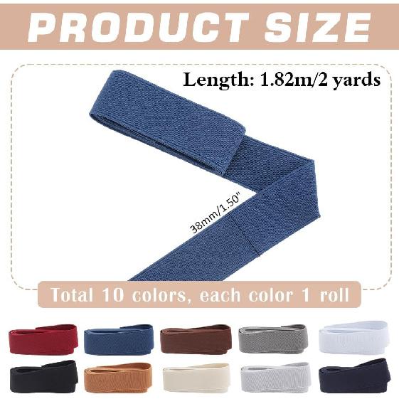 PH PandaHall 20 Yards 10 Colors Elastic Band 1.5 Inch Wide Knit Elastic Spool Vintage Elastic Fabric Stretchy Flat Fabric Strap Elasticity Knit for