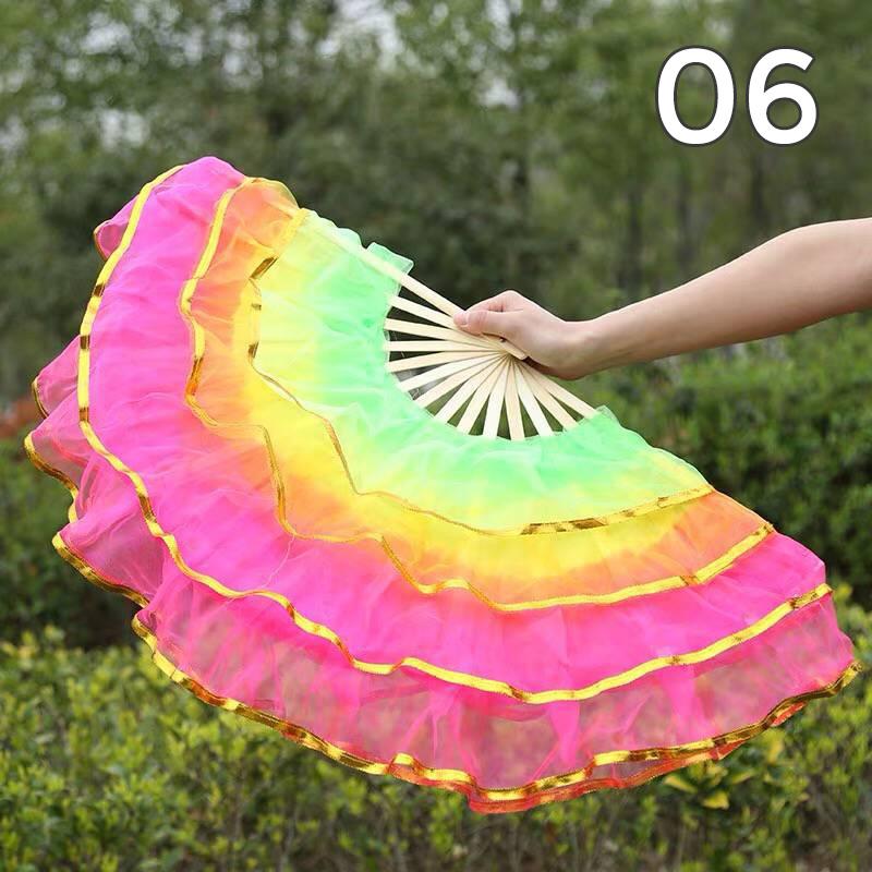 Éventail pliant coloré en soie teinte pour danseuse, éventails en soie imitation pour la pratique, style chinois fait main, accessoires de performance de danse Yangko