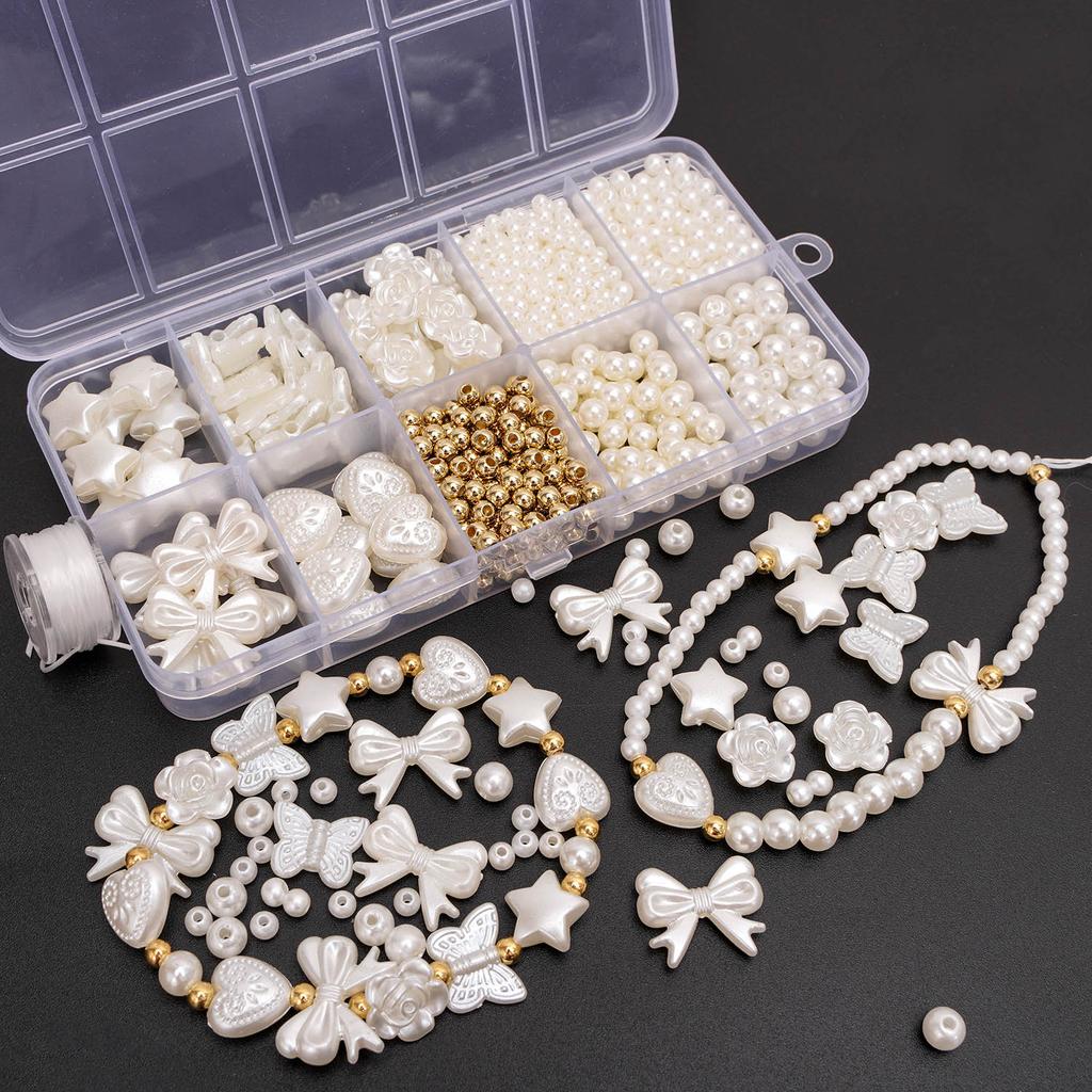800 Stück/Box Perlen-Set mit künstlichen Perlen für DIY-Schmuckherstellung Lose Abstandshalter Armband Halskette Ohrring Zubehör Bastelbedarf