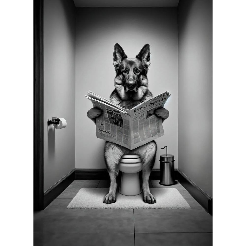 Toiletthunde Zeitungen lesen Lustige Poster Rottweiler Dobermann Pudel Leinwandmalerei Badezimmer Wandkunst Bild Heimdekor