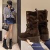 Retro Herbst Neu Western Cowboy Stiefel Ödland Stil Maillard Dicksohlig Dickabsatz Mittleres Rohr Martin Stiefel Zwei Tragevarianten Kurze Stiefel Damen
