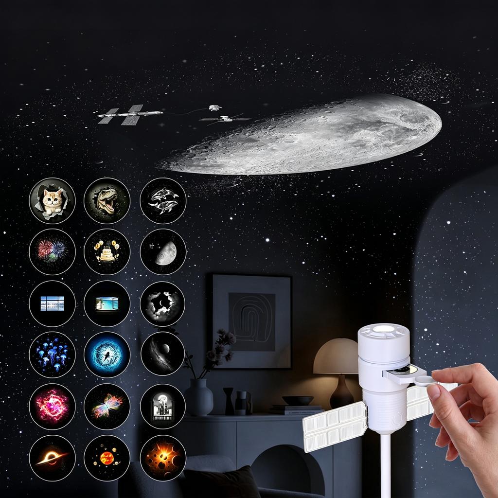 Star Projector Night Light 2 in 1 USB Galaxy Lamp 360 Flexible Gooseneck 5 Film Cards Kids Bedroom Ceiling Atmosphere