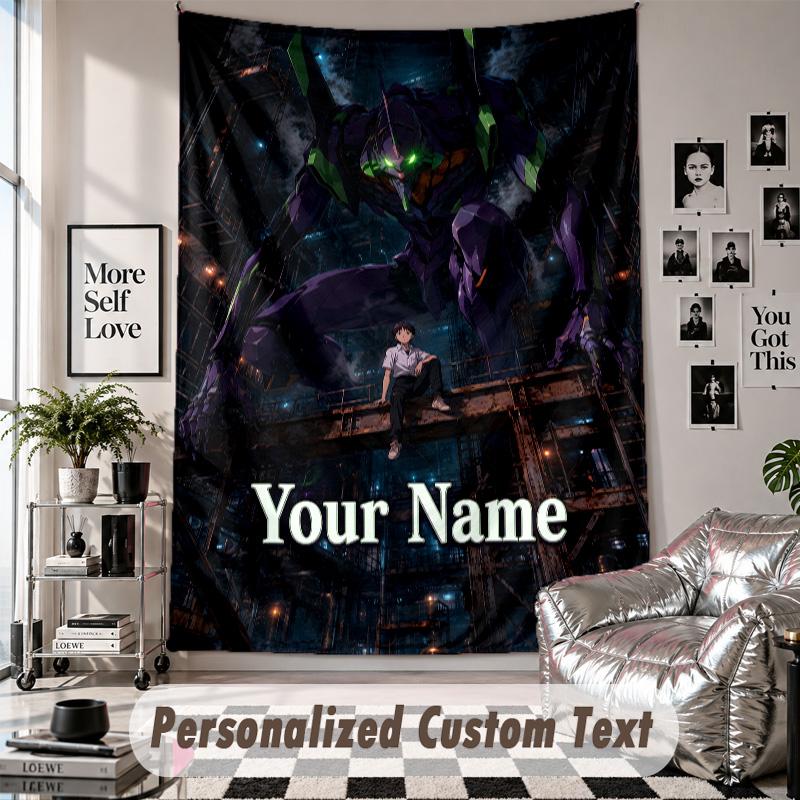 Custom Tapestry Wall Hanging, Neon Genesis Evangelion Personalized Name Text Home Wall Decor