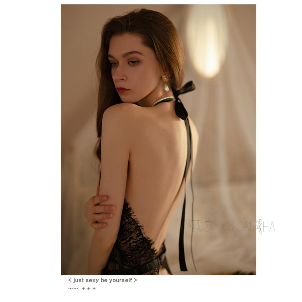 Sexy Perspective Erotic Underwear Small Chest Temptation Open File Hollow Lace One-piece Pajamas Bed Free Passion Suit