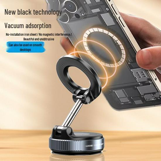 Universal Magnetic Car Phone Holder with Suction Cup Navigation Bracket 007 Plastic Black Vacuum - Triple Axis Strong Magnet