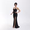 2025 Summer New Product Fashionable and Elegant Solid Color Tube Top, Backless Slim Fit, High Split Fork Fine Flash Hip Dress