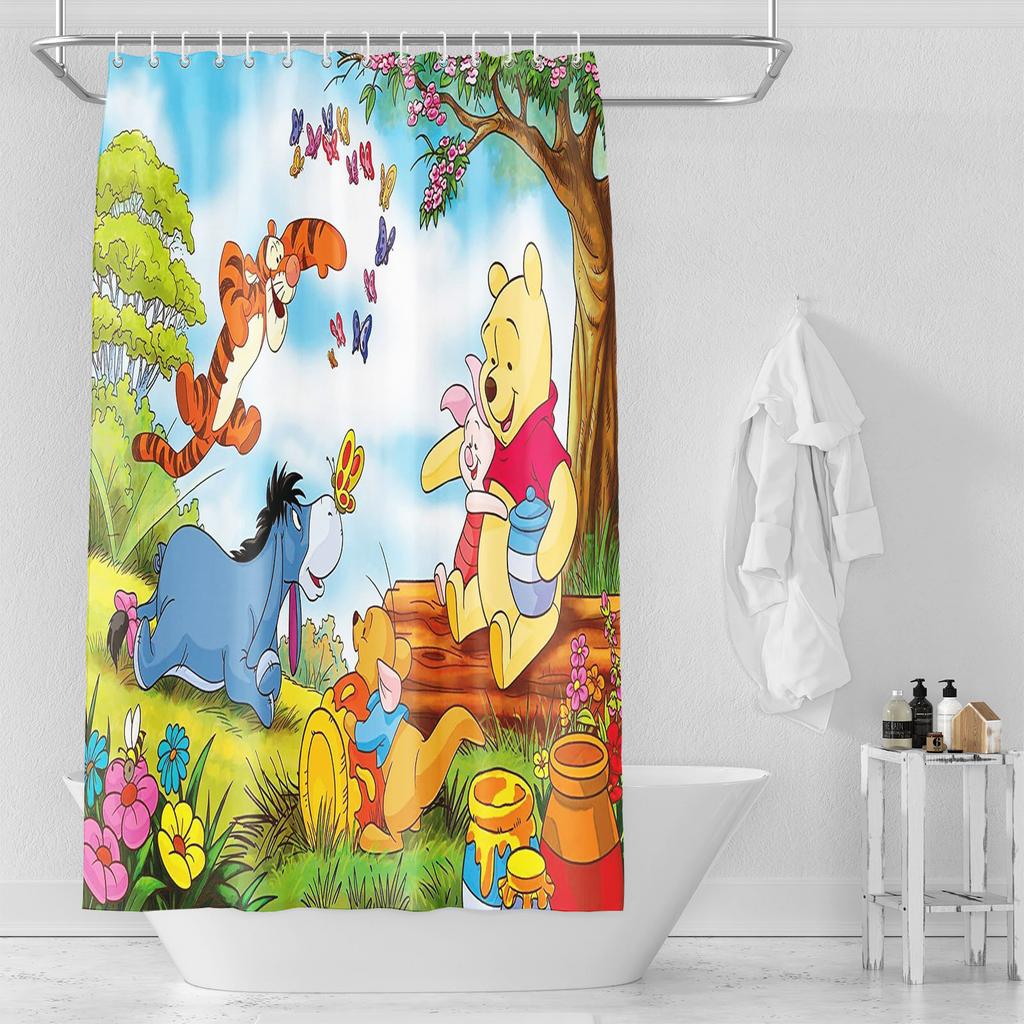 Winnie Puuh Anime Duschvorhang Niedliche Badewannen-Wasserdichte Vorhänge Für Wohnzimmer Luxus-Set Bildschirm Badezimmer Zubehör Sets