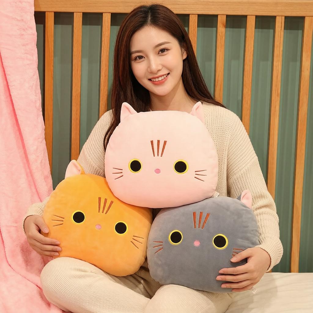 30X30Cm Down Cotton Plush Cat Pillow Stuffed Ultra Soft Cartoon Animal Round Hands Burner Back Support Plushie Gift