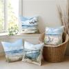 4pcs, Double-Sided Printing Pillow Covers, Summer Watercolor Beach Seagulls Pattern Pillowcases, Hom