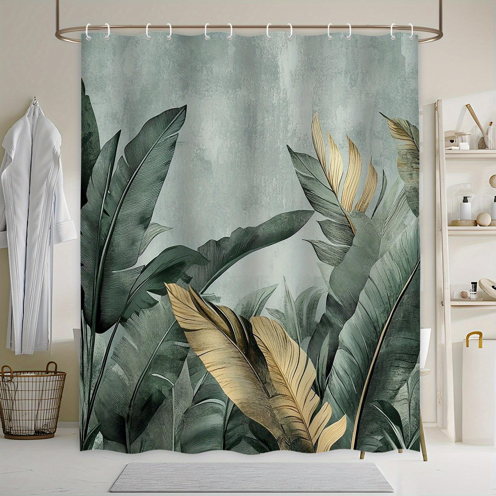 

Lush Tropical Leaf Shower Curtain - Vibrant Green & Yellow On Teal, Nature-Inspired Design, Polyester, Machine Washable W60H190(CM)-1 Pcs