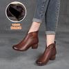 Fashion Autumn Single Boots Genuine Leather Handmade Retro Women's Shoes Thick Heel Side Zip Comfort Short Boots Winter Plush Mom Shoes