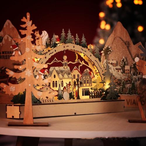 Christmas Wooden Decorations with LED Lights - Stunning Village Mall Gift