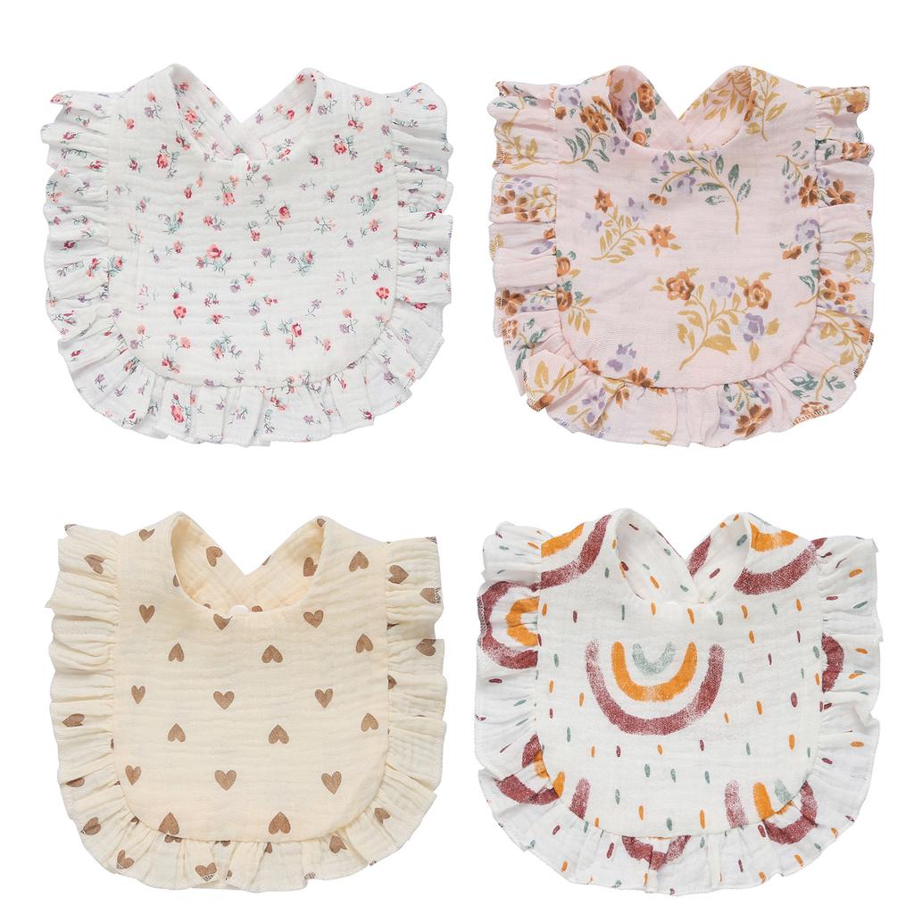Floral Feeding Bib Burp Cloth Bib for Baby Boy Girl Gender Neutral Cotton Handkerchief Teether Drooling Bib for Newborn