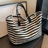 Trendy Simple Stripe Design Tote Bag For Girls Women Canvas Shoulder Bag Ladies Shopping Bags  Handbags