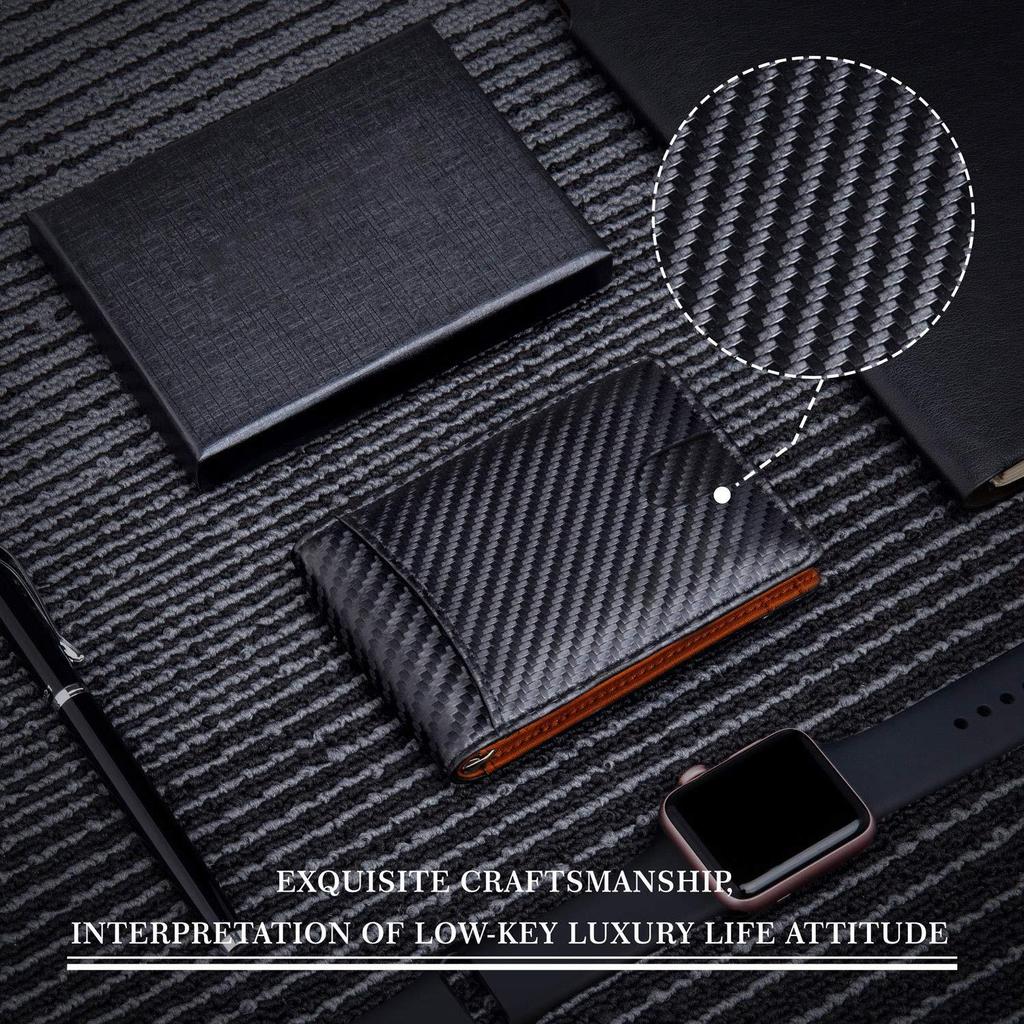Carbon Fiber RFID Card Holder: Multi-Card Slots, Money Clip, Coin Purse, and Microfiber Leather Credit Card Sleeve for Men.