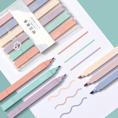 6Pcs Highlighter Pen Macaron Color Smooth Writing Soft Nib Aesthetic Cute Double Head Art Marker Pen for School