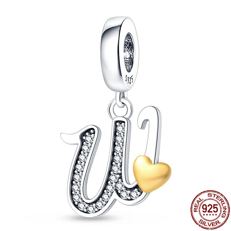 Original Design Anhänger Zirkon Herzform 26 englische Buchstaben A-Z Charm Perlen Passend 925 Original Armband Halskette Schmuck