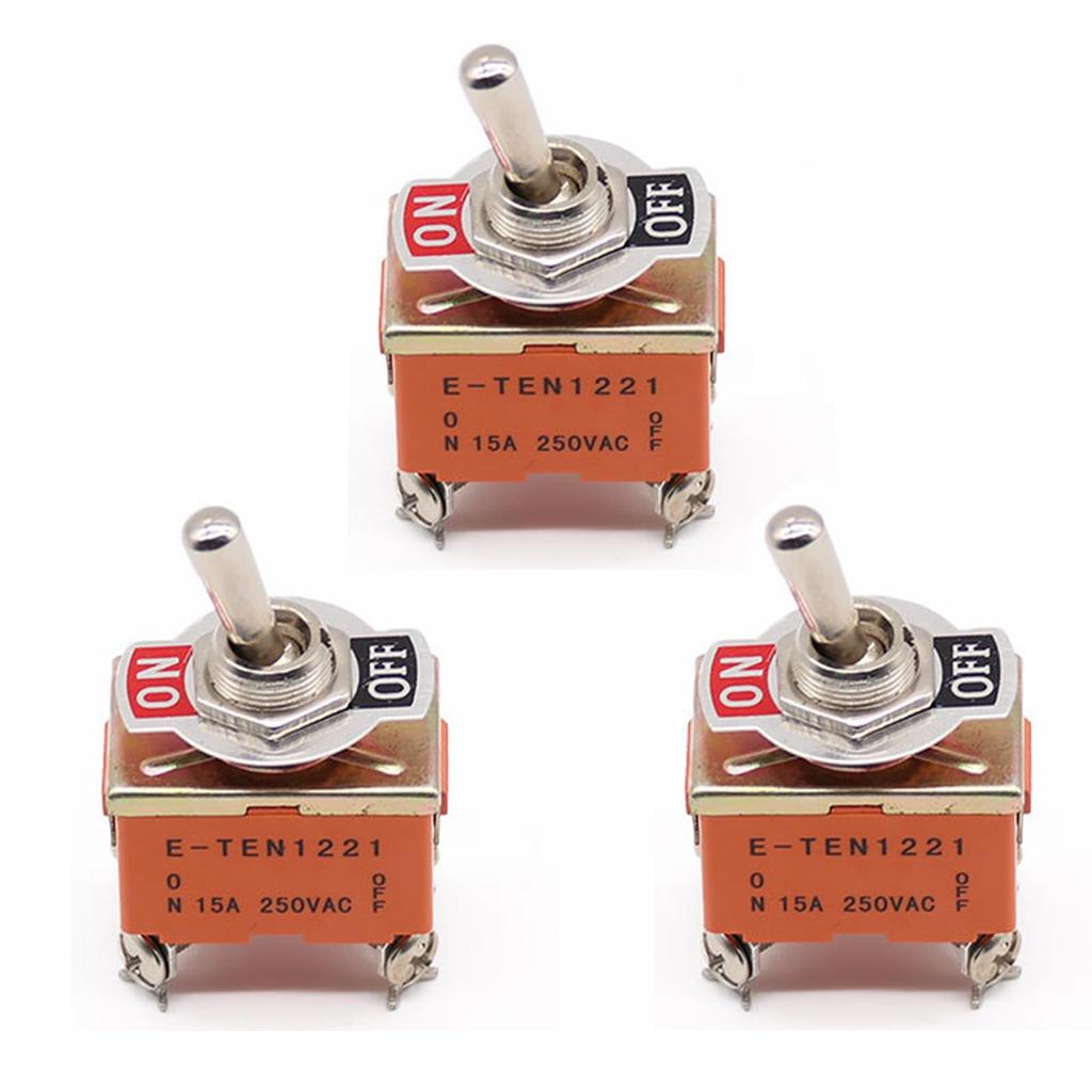 Hyack Toggle Switch, 4-Legged, 2-Gear, Double Pole Single Throw, 15A, 250V, Pack of 3