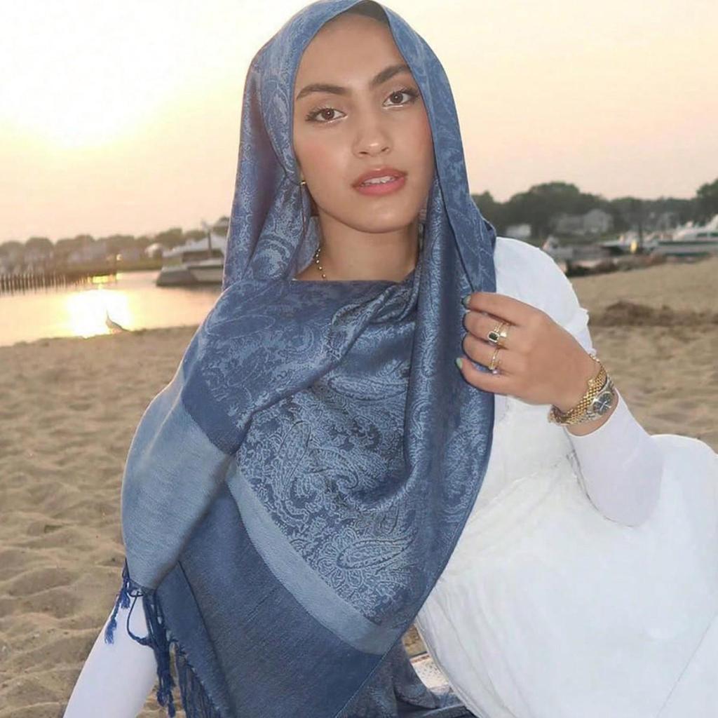 Ethnisch Stil Paisley Pashmina Hijab Schal mit Jacquard und Quasten