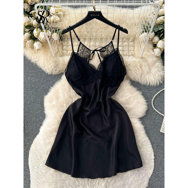 

Women s Solid Color Casual Suspension Dress Pure Color Casual Sling Dress black M