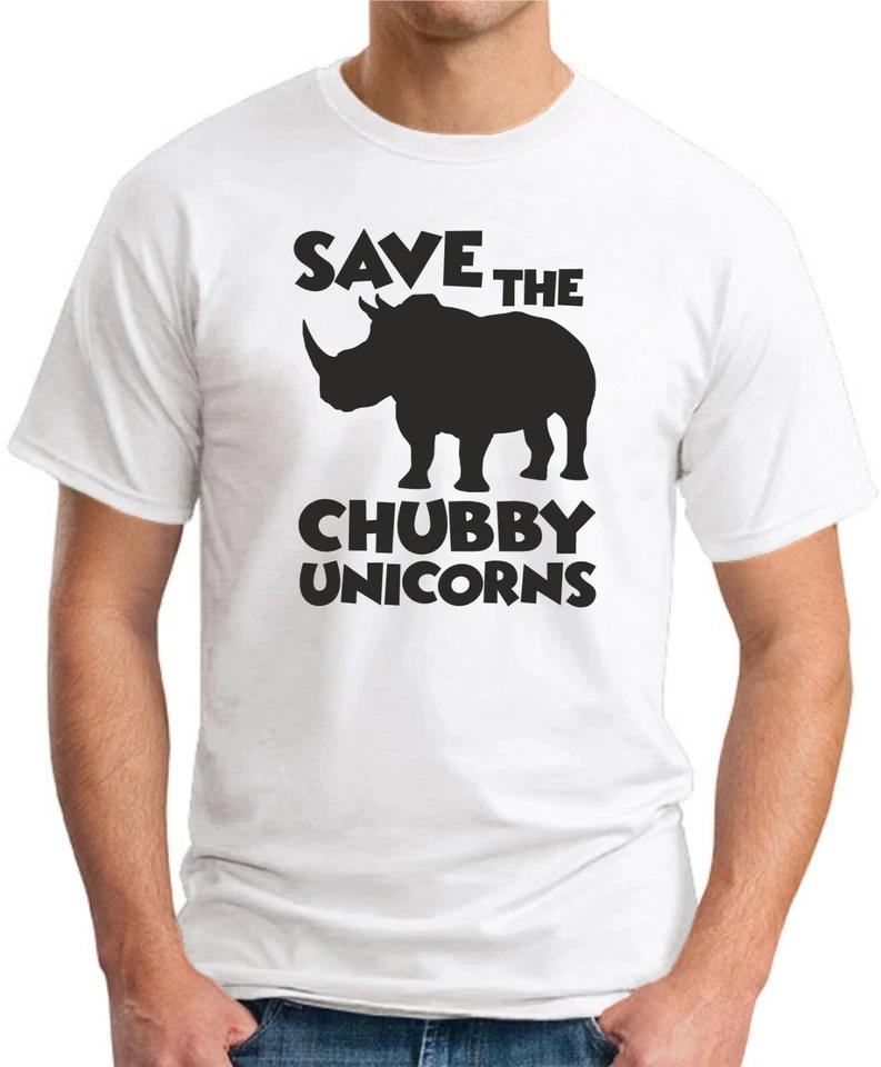 SAVE THE CHUBBY UNICORNS T-SHIRT Funny Slogan Novelty Mens Geeky Gift Geek 4 4XL