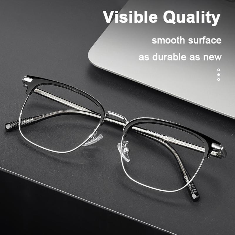 Brand Half-frame Glasses Frame Fashion Alloy Square Eyeglasses Classic Eyebrow Line Design Male Ultralight Business Spectacles