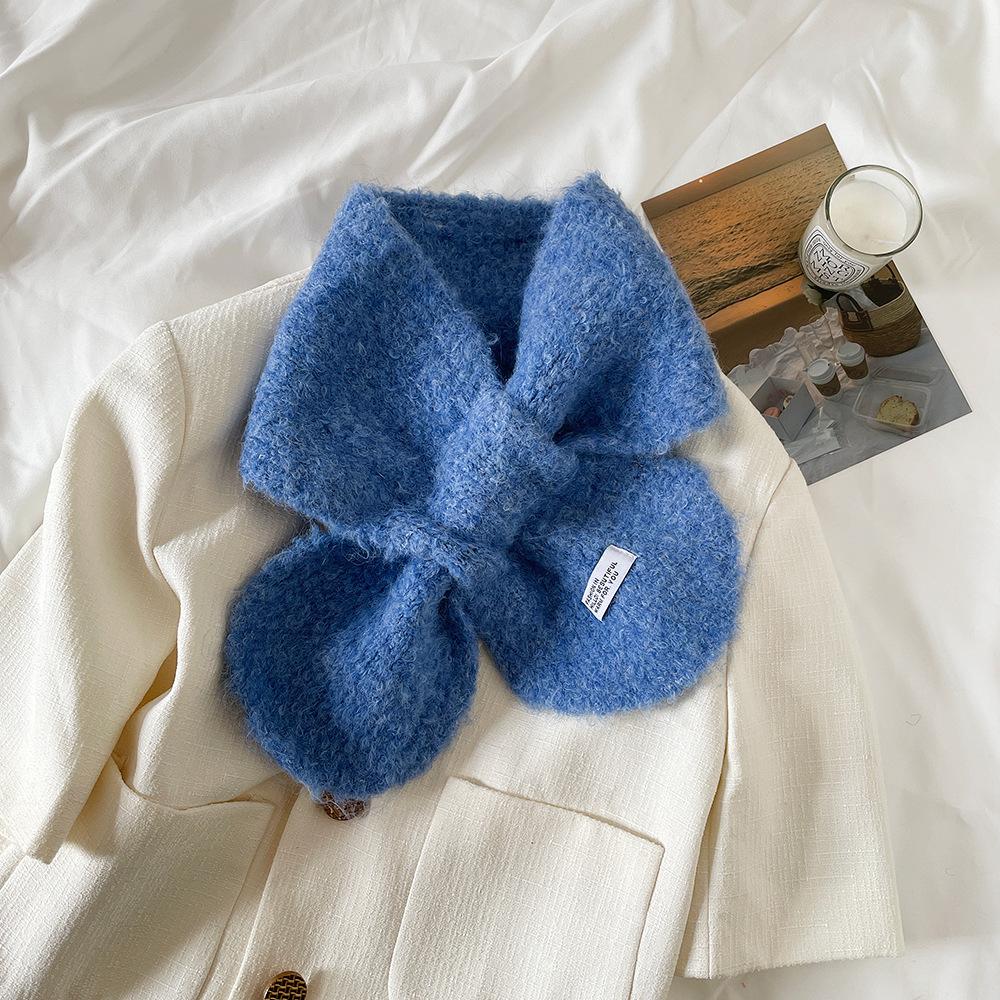 

Зимний вязаный шерстяной шарф-крест женский новый высококачественный однотонный свободный с шарфом для ушей 82*15cm