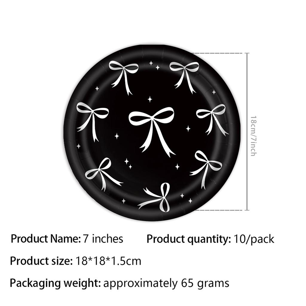 Black Bowknot Paper Plates Disposable Tableware Birthday Party Supplies Decorative Dinner Plates Napkins Baby Shower Party Decor