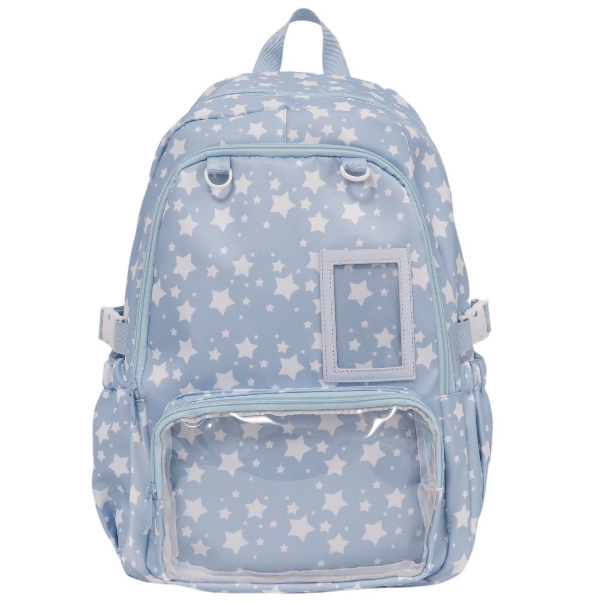 

Star Print Transparent Ita Backpack for Anime Badges - Perfect for Junior and High School Students синий