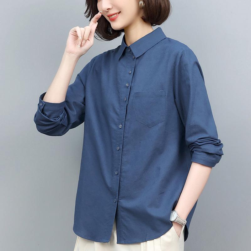 Casual Cotton Linen Long Sleeve Shirt for Women - 2024 Spring/Autumn Plus Size Fashion Loose Fit Top