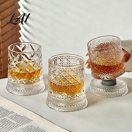 Lead-free Glass Tumbler Dad's Gift Spinning Whiskey with LED Light 260ml Embossed