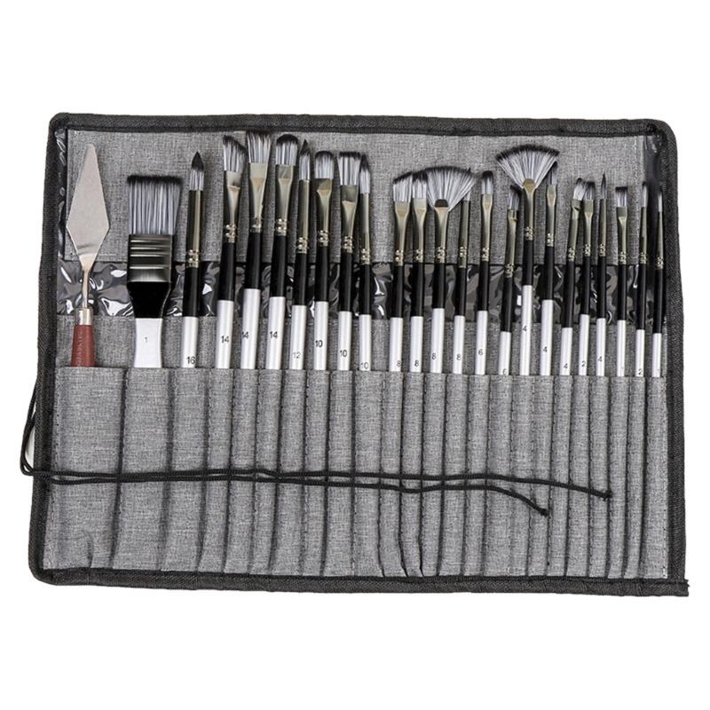 

24Pcs Professional Paintbrush with Storage Case, Flat/Round/Fan/ Pointed Tip for Oil Acrylic Watercolor Rock Painting 1